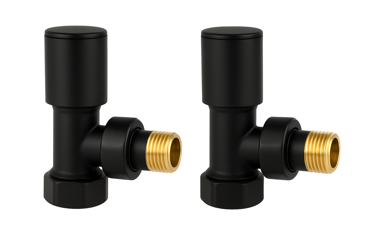 Комплект радіаторних кранів, кутовий, чорний Warm Well